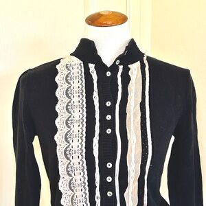 Elegant Black Cardigan with Lace Detailing